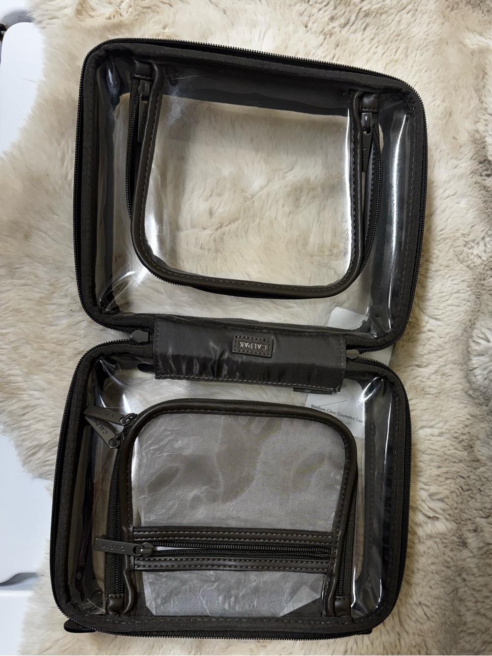 NWT CALPAK Medium Clear Cosmetics Case Mushroom brown Travel Organizer, Anthro - Picture 3 of 9